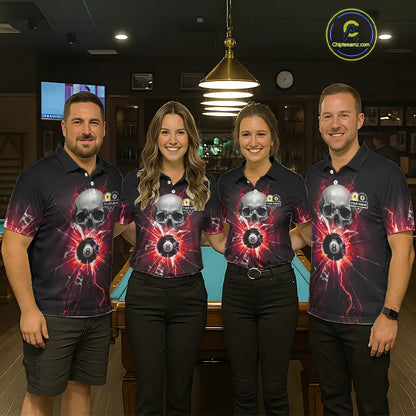 Red 8 Ball & 9 Ball Skull Billiard Shirt For Women Custom Glass Break Pool Team Jersey Polo, 1/4 Zip TDM5973