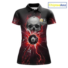 Load image into Gallery viewer, Red 8 Ball &amp; 9 Ball Skull Billiard Shirt For Women Custom Glass Break Pool Team Jersey Polo, 1/4 Zip TDM5973