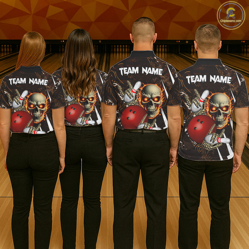 Personalized Skull Bowling Jersey For Women Custom Bowling Team Shirt Polo & Quarter Zip | Orange TDM6205