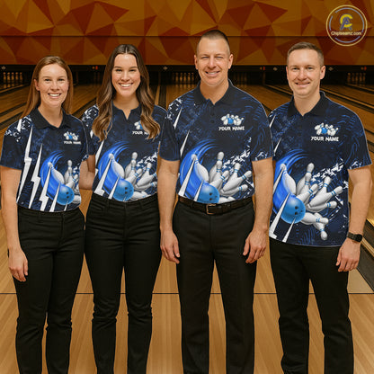 Personalized Skull Bowling Jersey For Women Custom Bowling Team Shirt Polo & Quarter Zip | Blue TDM6206