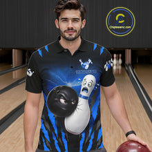 Load image into Gallery viewer, Funny Bowling Ball Custom Black And Blue Bowling Shirt For Men, Bowling Team Jersey Polo &amp; 1/4 Zip TDM6211