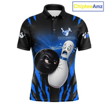 Load image into Gallery viewer, Funny Bowling Ball Custom Black And Blue Bowling Shirt For Men, Bowling Team Jersey Polo &amp; 1/4 Zip TDM6211