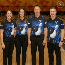 Load image into Gallery viewer, Funny Bowling Ball Custom Black And Blue Bowling Shirt For Men, Bowling Team Jersey Polo &amp; 1/4 Zip TDM6211