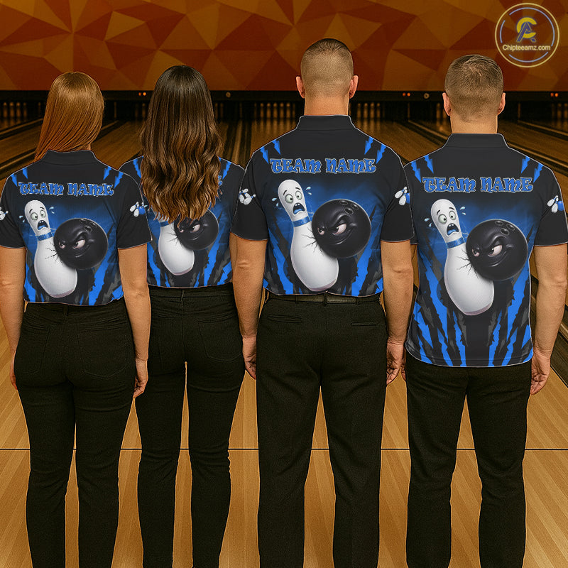 Funny Bowling Ball Custom Black And Blue Bowling Shirt For Women, Bowling Team Jersey Polo & 1/4 Zip TDM6211