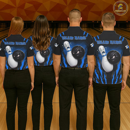 Funny Bowling Ball Custom Black And Blue Bowling Shirt For Women, Bowling Team Jersey Polo & 1/4 Zip TDM6211