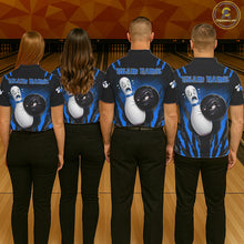 Load image into Gallery viewer, Funny Bowling Ball Custom Black And Blue Bowling Shirt For Men, Bowling Team Jersey Polo &amp; 1/4 Zip TDM6211