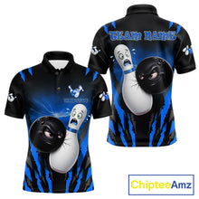 Load image into Gallery viewer, Funny Bowling Ball Custom Black And Blue Bowling Shirt For Men, Bowling Team Jersey Polo &amp; 1/4 Zip TDM6211