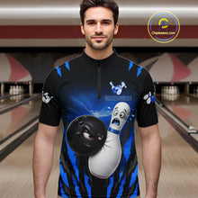 Load image into Gallery viewer, Funny Bowling Ball Custom Black And Blue Bowling Shirt For Men, Bowling Team Jersey Polo &amp; 1/4 Zip TDM6211