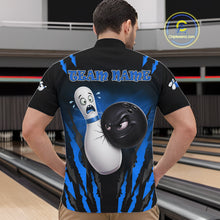 Load image into Gallery viewer, Funny Bowling Ball Custom Black And Blue Bowling Shirt For Men, Bowling Team Jersey Polo &amp; 1/4 Zip TDM6211