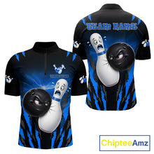Load image into Gallery viewer, Funny Bowling Ball Custom Black And Blue Bowling Shirt For Men, Bowling Team Jersey Polo &amp; 1/4 Zip TDM6211