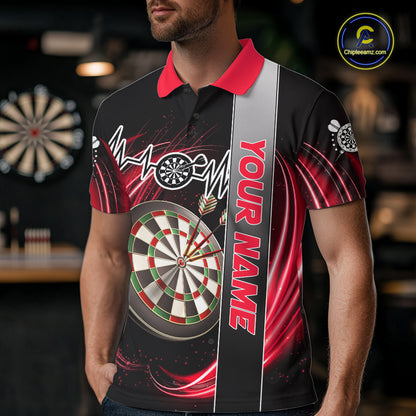 Personalized Red Swirl Heartbeat Darts Shirt For Men Custom Darts Jersey Team Polo & 1/4 Zip TDM6213