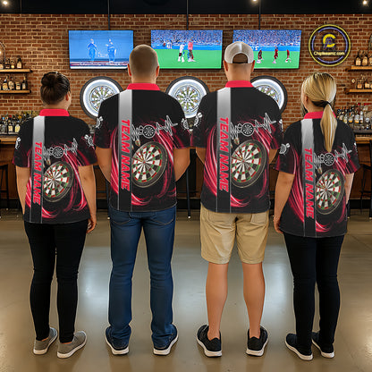 Personalized Red Swirl Heartbeat Darts Shirt For Women Custom Darts Jersey Team Polo & 1/4 Zip TDM6213