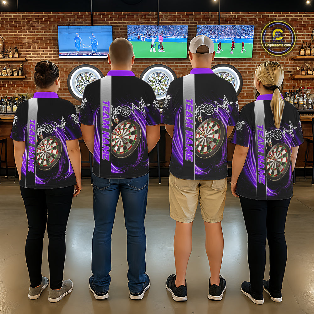 Personalized Purple Swirl Heartbeat Darts Shirt For Women Custom Darts Jersey Team Polo & 1/4 Zip TDM6215