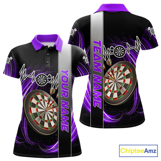 Personalized Purple Swirl Heartbeat Darts Shirt For Women Custom Darts Jersey Team Polo & 1/4 Zip TDM6215