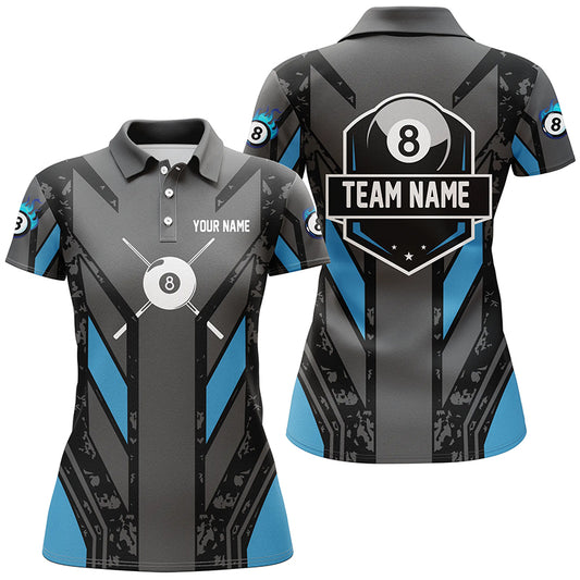 Blue Billiard 8 Ball Pool Polo & Quarter-Zip Shirts For Women Custom Billiard Team Jerseys Attire TDM1719