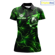 Load image into Gallery viewer, Custom green thunder lightning pool jersey for women designed for tournaments and league matches.