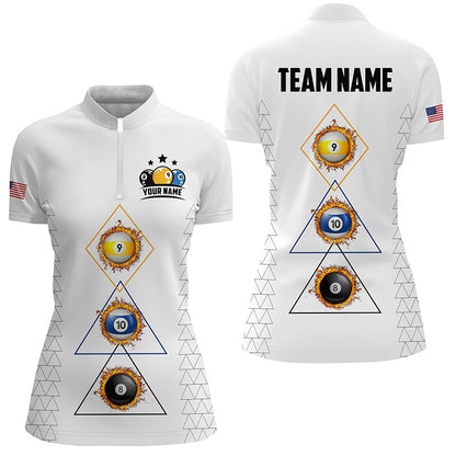 Personalized Billiard 8 Ball 9 Ball 10 Ball Shirts For Women, Unique Team Jersey White Billiard Shirt TDM2122