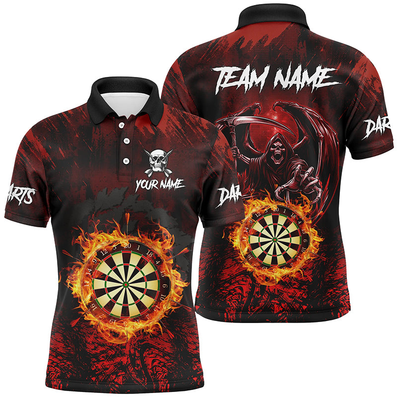 Personalized Red 3D Dart Board Fire Men Dart Shirts, Grim Reaper Dart Jerseys Dart Outfit TDM2871