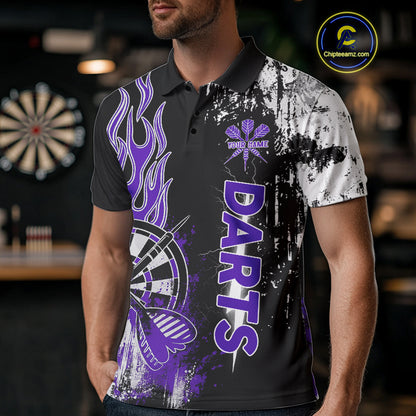 Personalized Purple Grunge Mens Dart Shirts Custom Dart Jerseys Team Polo & 1/4 Zip, Darts Uniform TDM5120