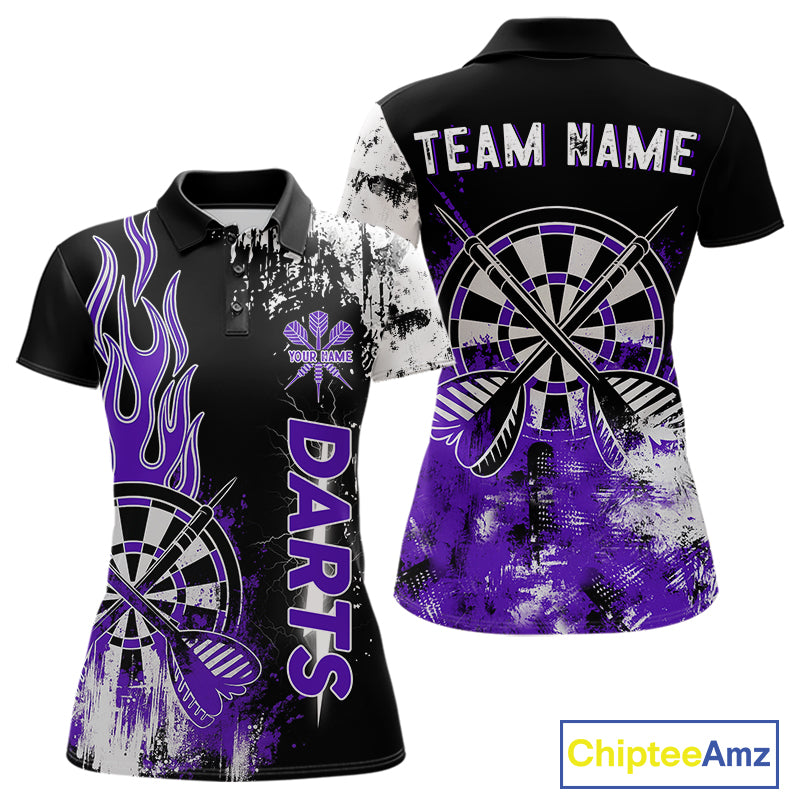 Personalized Purple Grunge Womens Dart Shirts Custom Dart Jerseys Team Polo & 1/4 Zip, Darts Uniform TDM5120