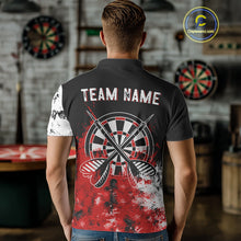 Load image into Gallery viewer, Personalized Red Grunge Mens Dart Shirts Custom Dart Jerseys Team Polo &amp; 1/4 Zip, Darts Uniform TDM5121