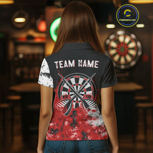 Load image into Gallery viewer, Personalized Red Grunge Womens Dart Shirts Custom Dart Jerseys Team Polo &amp; 1/4 Zip, Darts Uniform TDM5121