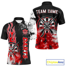 Load image into Gallery viewer, Personalized Red Grunge Mens Dart Shirts Custom Dart Jerseys Team Polo &amp; 1/4 Zip, Darts Uniform TDM5121