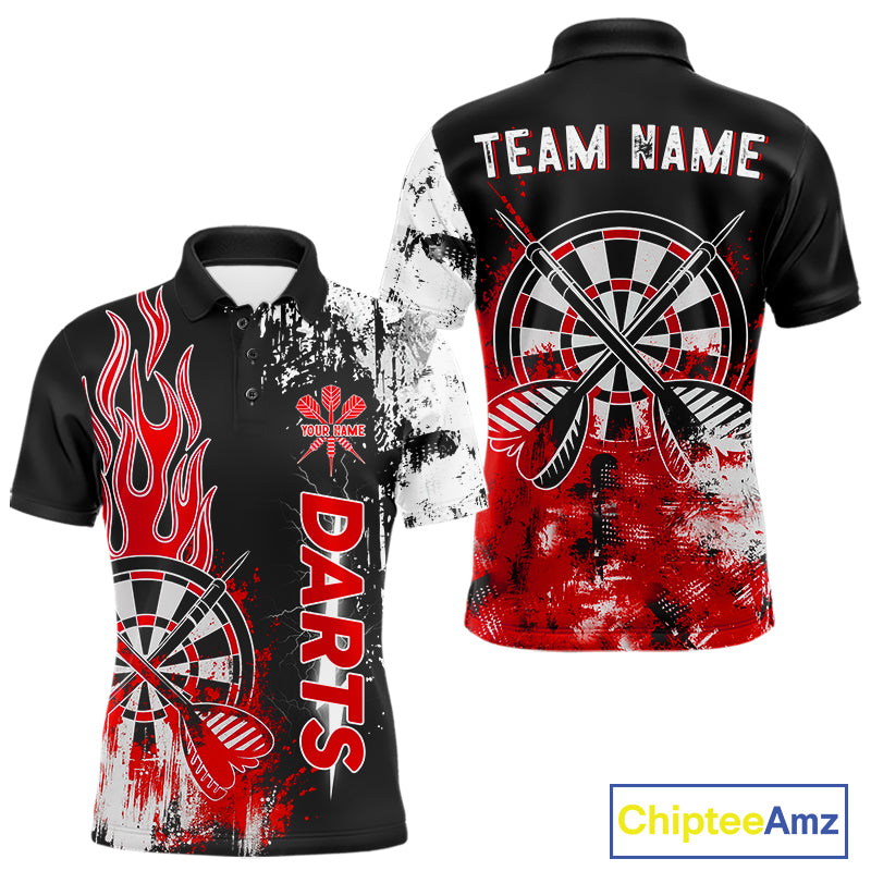 Personalized Red Grunge Mens Dart Shirts Custom Dart Jerseys Team Polo & 1/4 Zip, Darts Uniform TDM5121