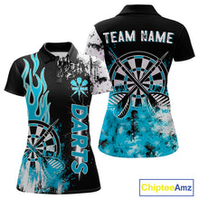 Load image into Gallery viewer, Personalized Blue Grunge Womens Dart Shirts Custom Dart Jerseys Team Polo &amp; 1/4 Zip, Darts Uniform TDM5122