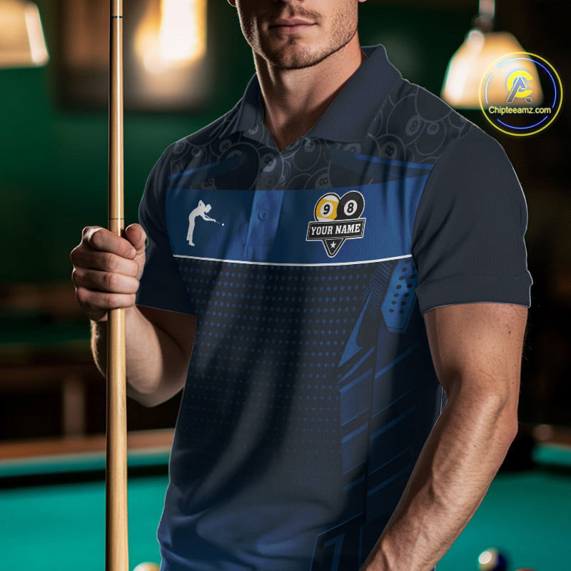 Blue Funny Tropical 8 Ball & 9 Ball Billiard Shirt For Men Custom Pool Team Jersey Polo & 1/4 Zip TDM6444