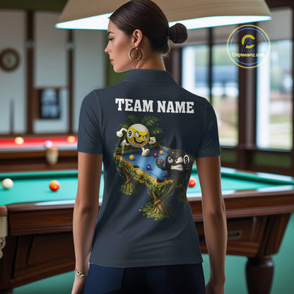 Blue Funny Tropical 8 Ball & 9 Ball Billiard Shirt For Women Custom Pool Team Jersey Polo & 1/4 Zip TDM6444
