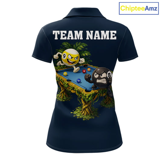 Blue Funny Tropical 8 Ball & 9 Ball Billiard Shirt For Women Custom Pool Team Jersey Polo & 1/4 Zip TDM6444