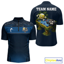 Load image into Gallery viewer, Blue Funny Tropical 8 Ball &amp; 9 Ball Billiard Shirt For Men Custom Pool Team Jersey Polo &amp; 1/4 Zip TDM6444