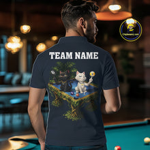Load image into Gallery viewer, Blue Funny Cat 8 Ball &amp; 9 Ball Billiard Shirt For Men Custom Pool Team Jersey Polo &amp; 1/4 Zip TDM6445