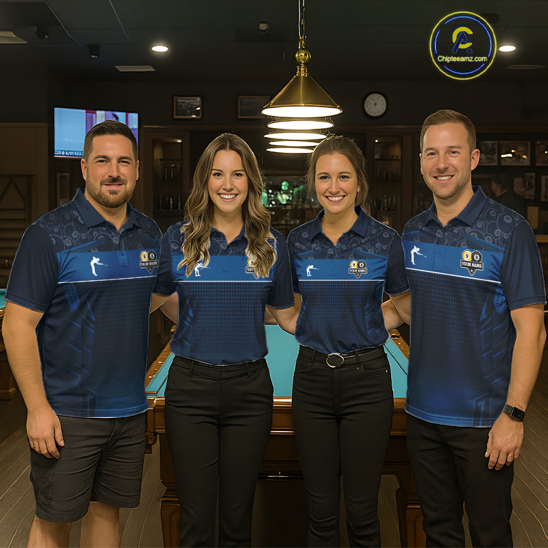 Blue Funny Cat 8 Ball & 9 Ball Billiard Shirt For Men Custom Pool Team Jersey Polo & 1/4 Zip TDM6445