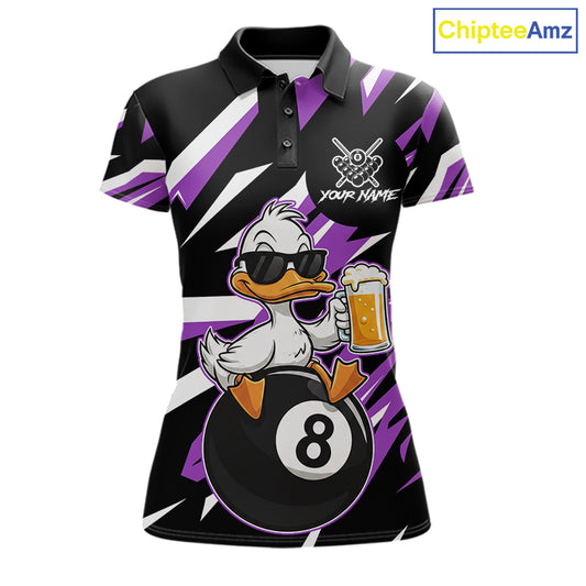 Custom Purple Funny Duck 8 Ball Pool Billiard Shirt For Women, Billiard Team Jersey Polo & 1/4 Zip TDM6449