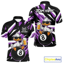 Load image into Gallery viewer, Custom Purple Funny Duck 8 Ball Pool Billiard Shirt For Men, Billiard Team Jersey Polo &amp; 1/4 Zip TDM6449