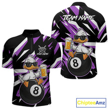 Load image into Gallery viewer, Custom Purple Funny Duck 8 Ball Pool Billiard Shirt For Men, Billiard Team Jersey Polo &amp; 1/4 Zip TDM6449