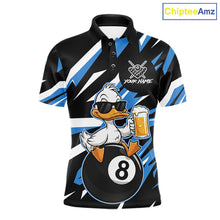 Load image into Gallery viewer, Custom Blue Funny Duck 8 Ball Pool Billiard Shirt For Men, Billiard Team Jersey Polo &amp; 1/4 Zip TDM6450