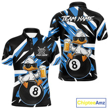 Load image into Gallery viewer, Custom Blue Funny Duck 8 Ball Pool Billiard Shirt For Men, Billiard Team Jersey Polo &amp; 1/4 Zip TDM6450