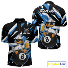 Load image into Gallery viewer, Custom Blue Funny Duck 8 Ball Pool Billiard Shirt For Men, Billiard Team Jersey Polo &amp; 1/4 Zip TDM6450