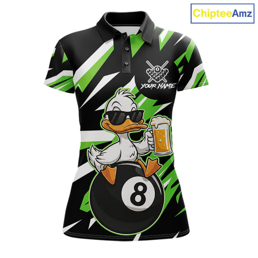 Custom Green Funny Duck 8 Ball Pool Billiard Shirt For Women, Billiard Team Jersey Polo & 1/4 Zip TDM6451