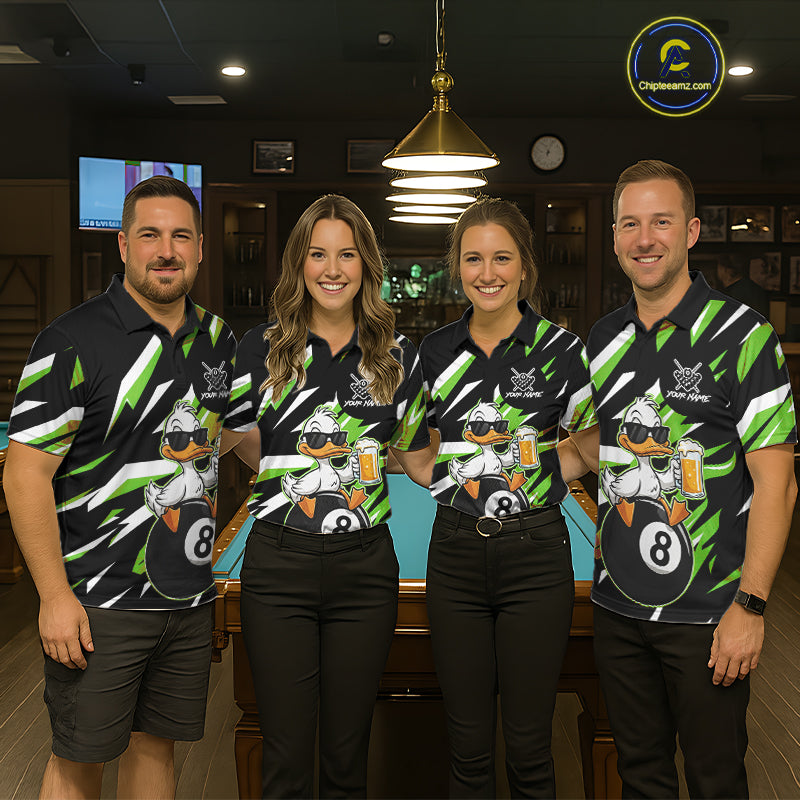 Custom Green Funny Duck 8 Ball Pool Billiard Shirt For Men, Billiard Team Jersey Polo & 1/4 Zip TDM6451
