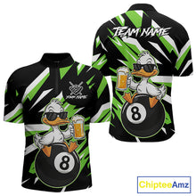 Load image into Gallery viewer, Custom Green Funny Duck 8 Ball Pool Billiard Shirt For Men, Billiard Team Jersey Polo &amp; 1/4 Zip TDM6451