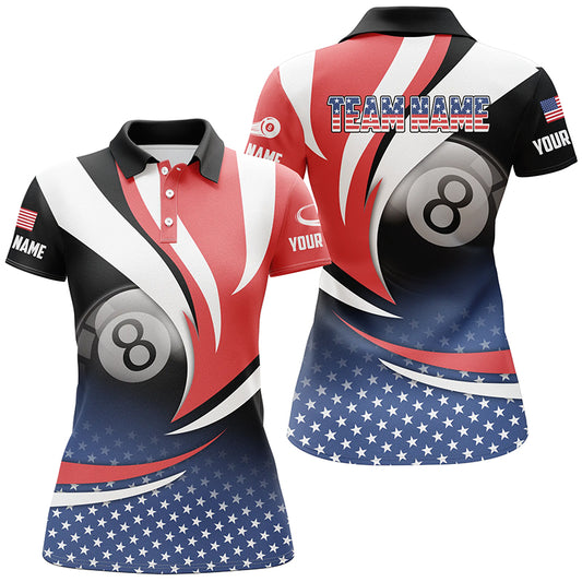 Personalized 8 Ball Pool American Flag Version Billiard Shirts For Women, Patriotic Billiard Jerseys TDM2135
