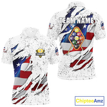 Load image into Gallery viewer, 9 Ball Pool US Flag White Grunge Custom Men&#39;s Billiard Shirt, Patriotic Billiard Team Jersey TDM5138