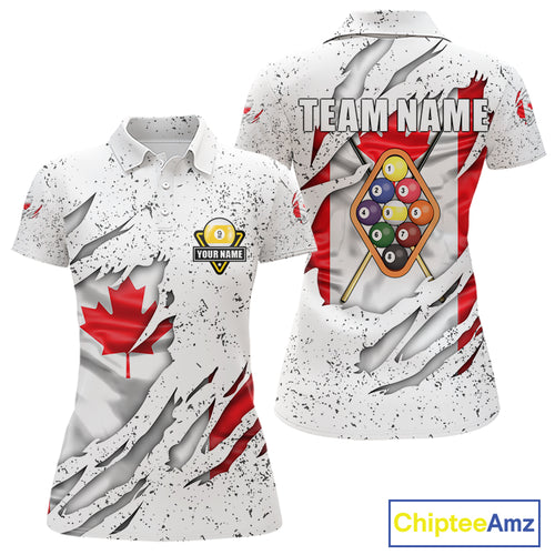9 Ball Pool Canada Flag White Grunge Custom Women's Billiard Shirt, Patriotic Pool Team Shirts TDM5139