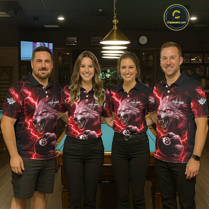 Red 8 Ball Pool Wolf Lightning Billiard Shirt For Women Custom Billiard Team Jersey Polo & 1/4 Zip TDM5614