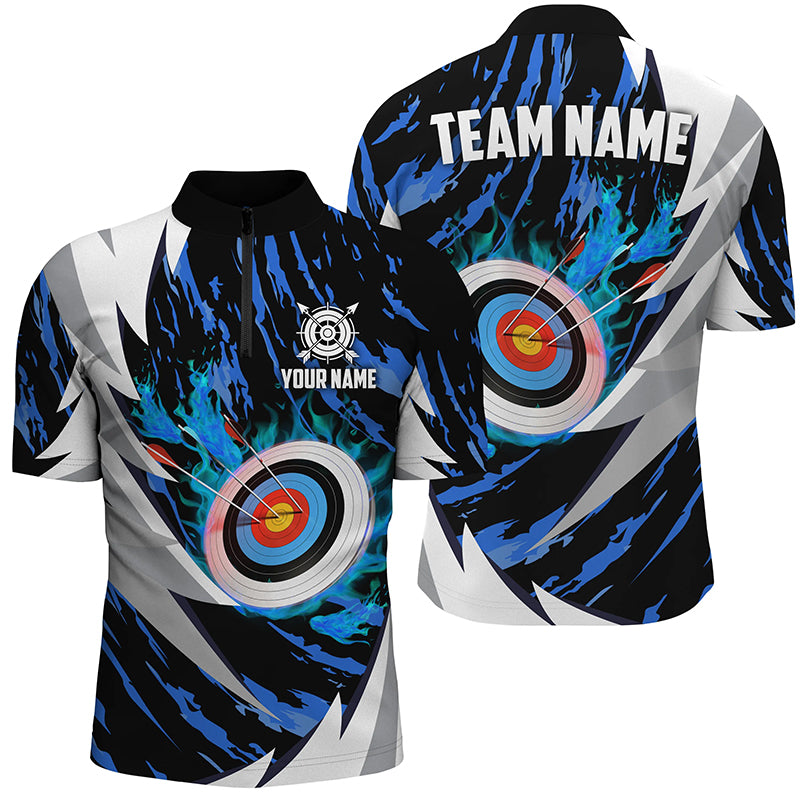 Personalized 3D Target Archery Thunder Men Quarter-Zip Shirts, Archery Team Jerseys |Blue TDM1026