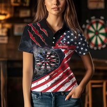 Load image into Gallery viewer, American Flag Smoke Dart Shirts For Women Custom Darts Jersey Pocket Option TDM3518
